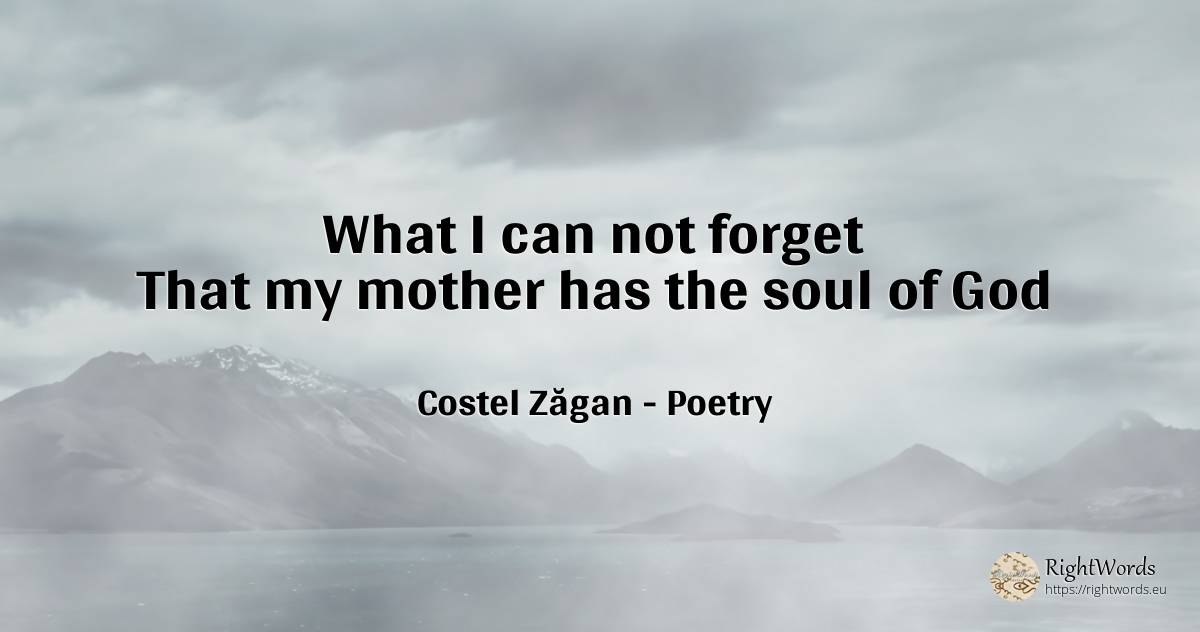 What I can not forget That my mother has the soul of God - Costel Zăgan, quote about poetry, mother, soul, god