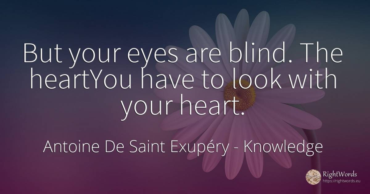 But your eyes are blind. The heartYou have to look with... - Antoine de Saint Exupéry (Exuperry), quote about knowledge, blind, eyes, heart