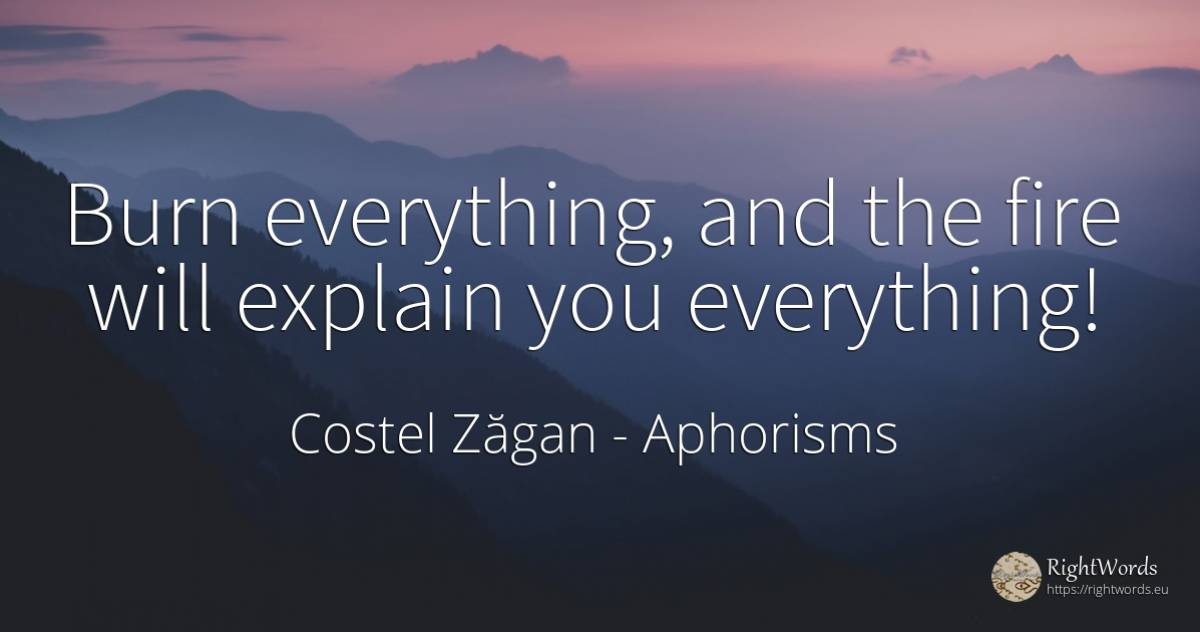 Burn everything, and the fire will explain you everything! - Costel Zăgan, quote about aphorisms, fire, fire brigade