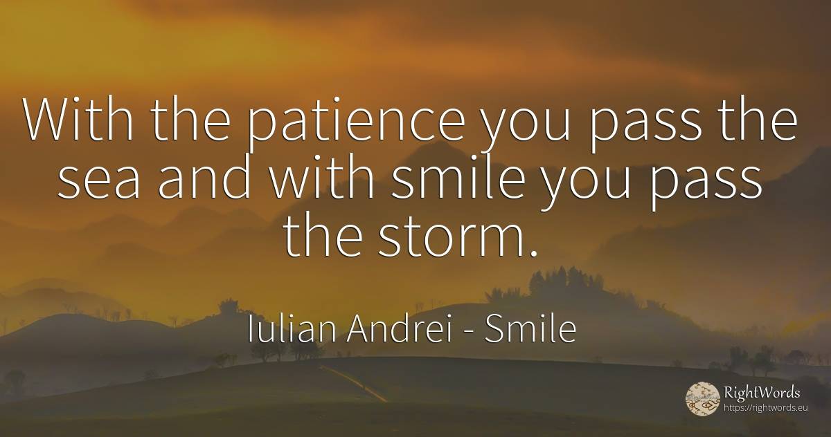 With the patience you pass the sea and with smile you... - Iulian Andrei, quote about smile, patience