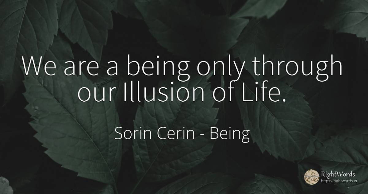 We are a being only through our Illusion of Life. - Sorin Cerin, quote about being, wisdom, life