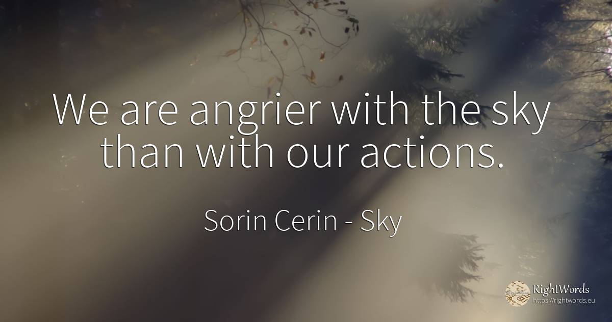 We are angrier with the sky than with our actions. - Sorin Cerin, quote about sky, wisdom