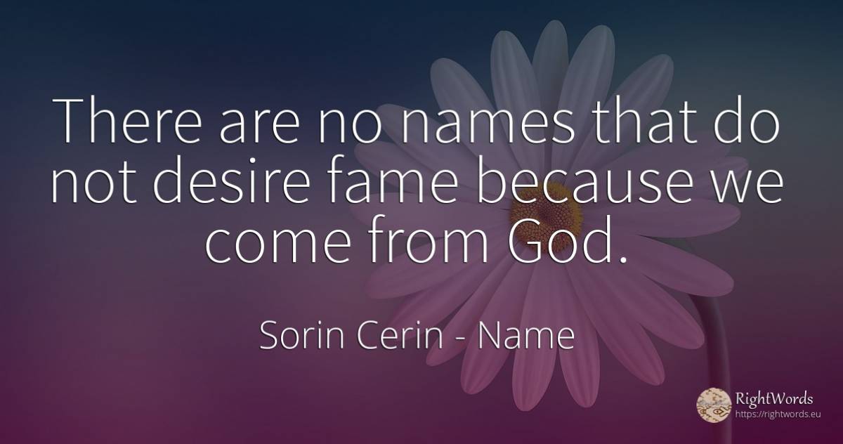 There are no names that do not desire fame because we... - Sorin Cerin, quote about name, fame, wisdom, god