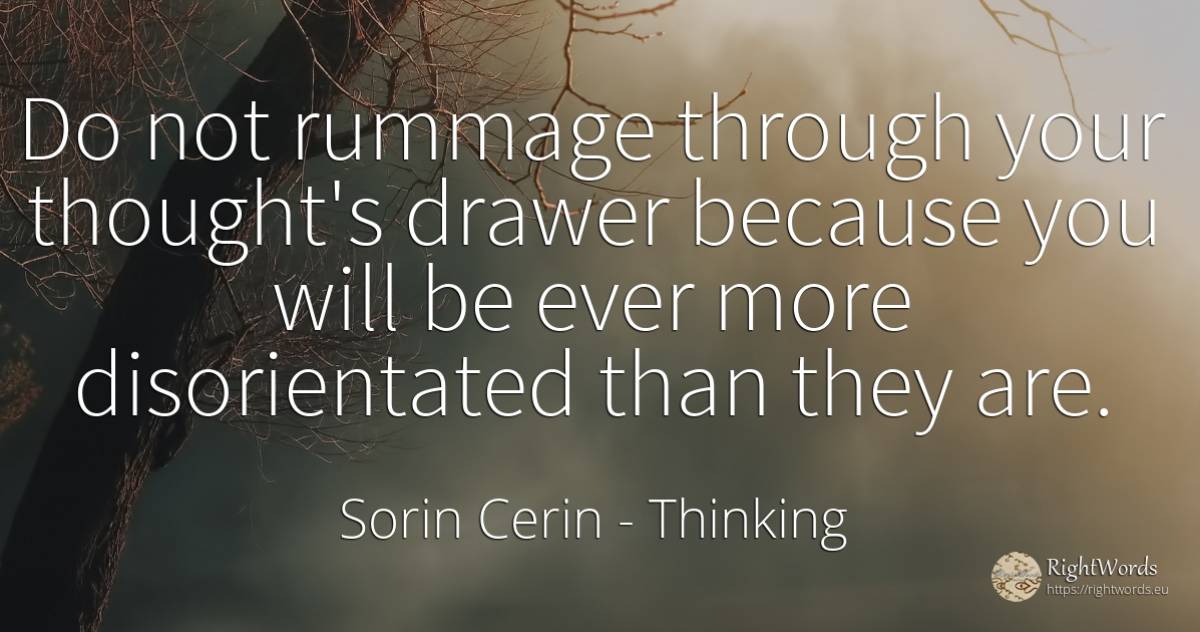 Do not rummage through your thought's drawer because you... - Sorin Cerin, quote about thinking, wisdom