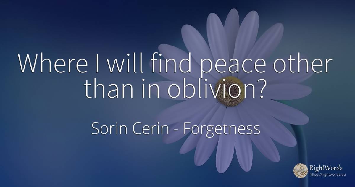 Where I will find peace other than in oblivion? - Sorin Cerin, quote about forgetness, peace, wisdom