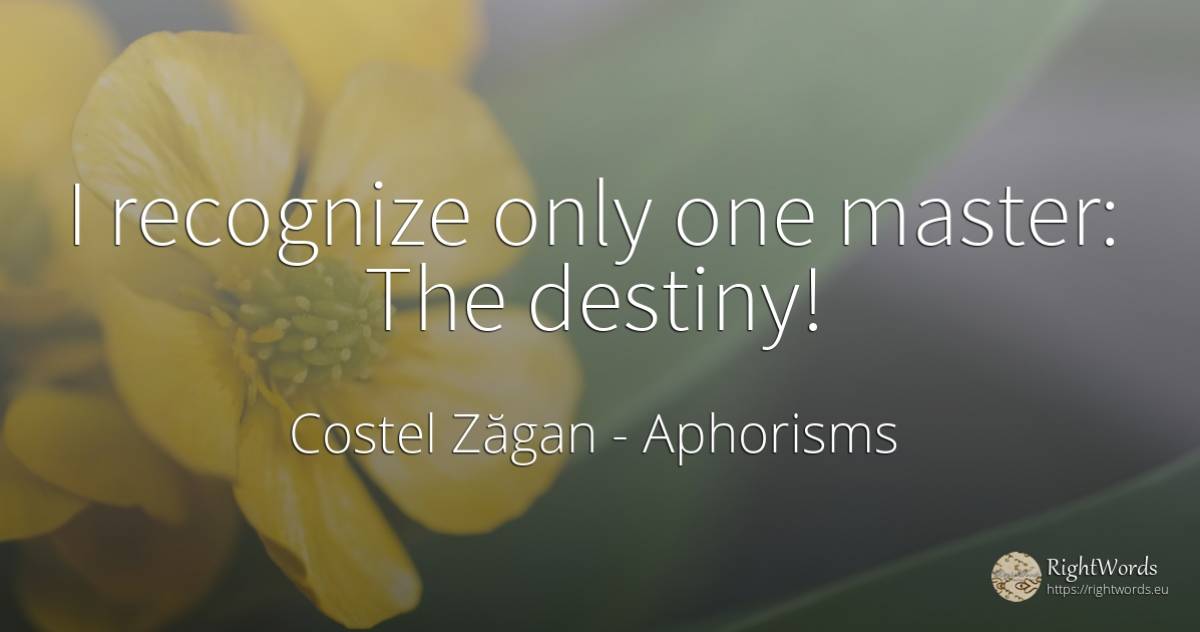 I recognize only one master: The destiny! - Costel Zăgan, quote about aphorisms, destiny