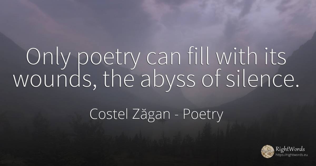 Only poetry can fill with its wounds, the abyss of silence. - Costel Zăgan, quote about poetry, silence