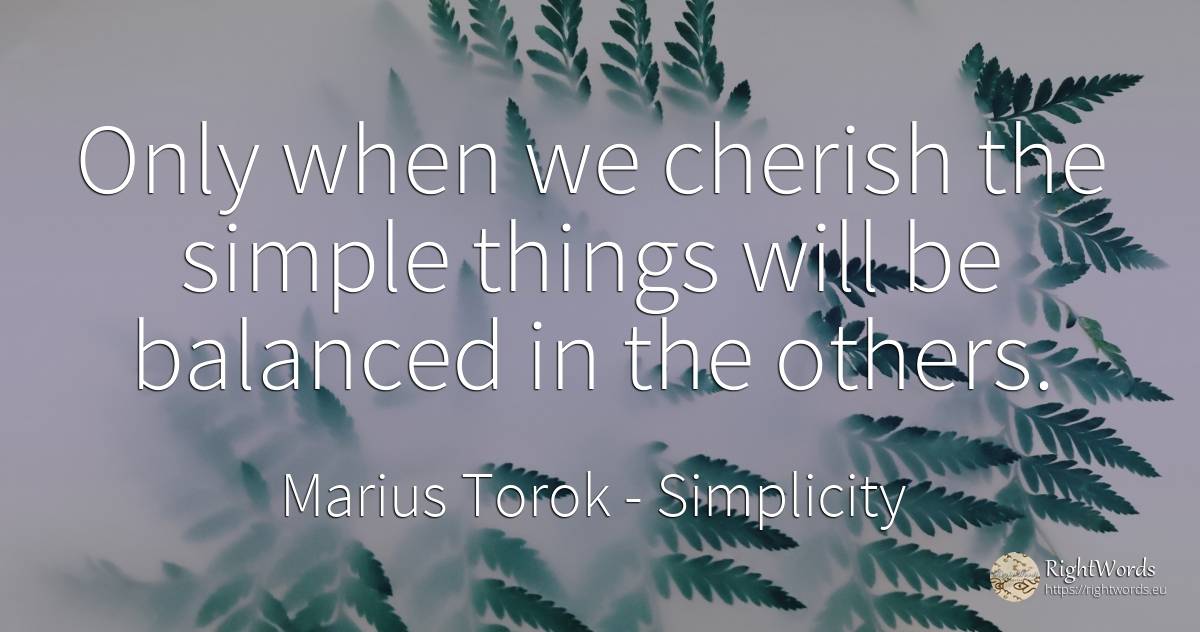Only when we cherish the simple things will be balanced... - Marius Torok (Darius Domcea), quote about simplicity, things