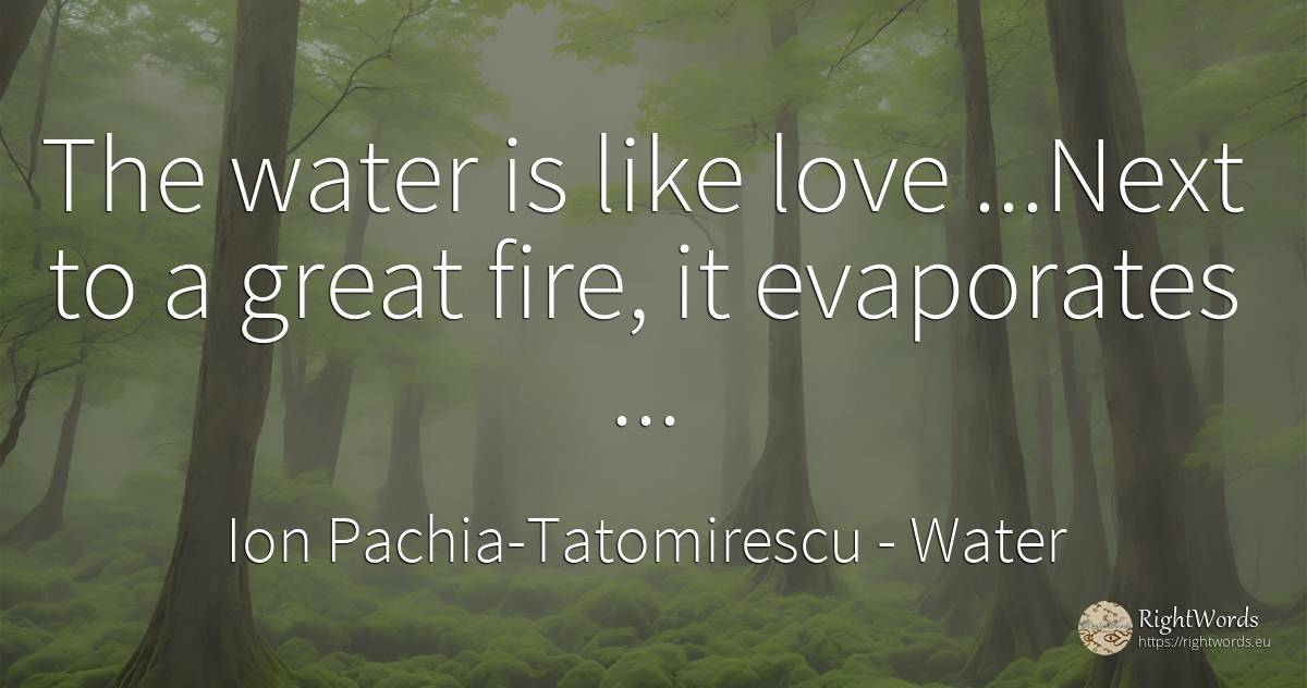 The water is like love...Next to a great fire, it... - Ion Pachia-Tatomirescu, quote about water, fire, fire brigade, love