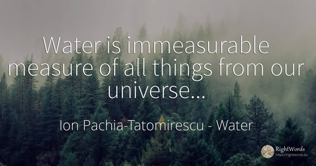 Water is immeasurable measure of all things from our... - Ion Pachia-Tatomirescu, quote about water, measure, things