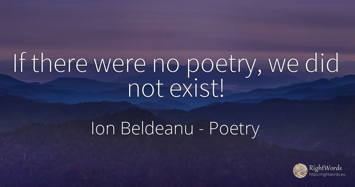 If there were no poetry, we did not exist! - Ion Beldeanu, quote about poetry