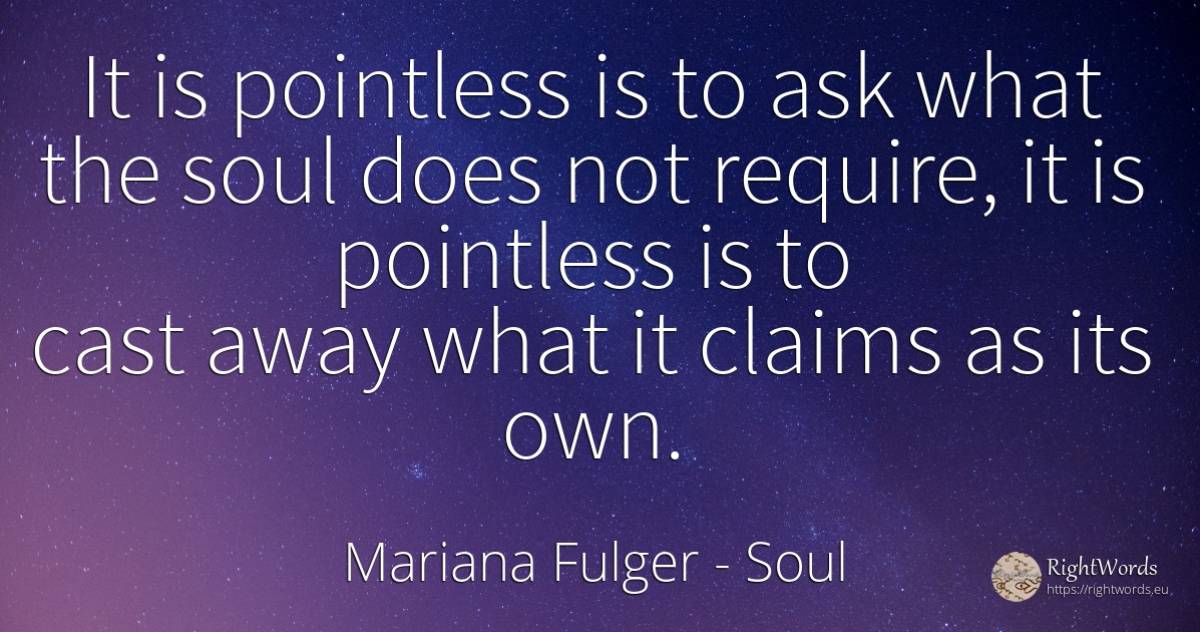 It is pointless is to ask what the soul does not require, ... - Mariana Fulger, quote about soul, pointless