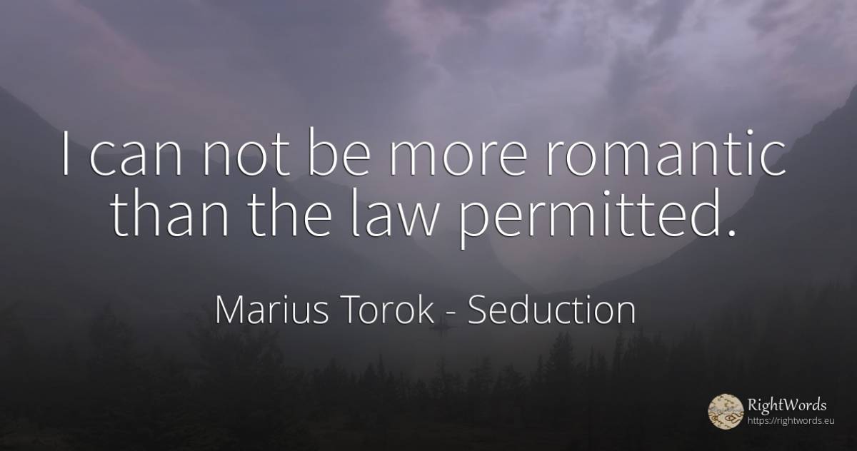 I can not be more romantic than the law permitted. - Marius Torok (Darius Domcea), quote about seduction, law