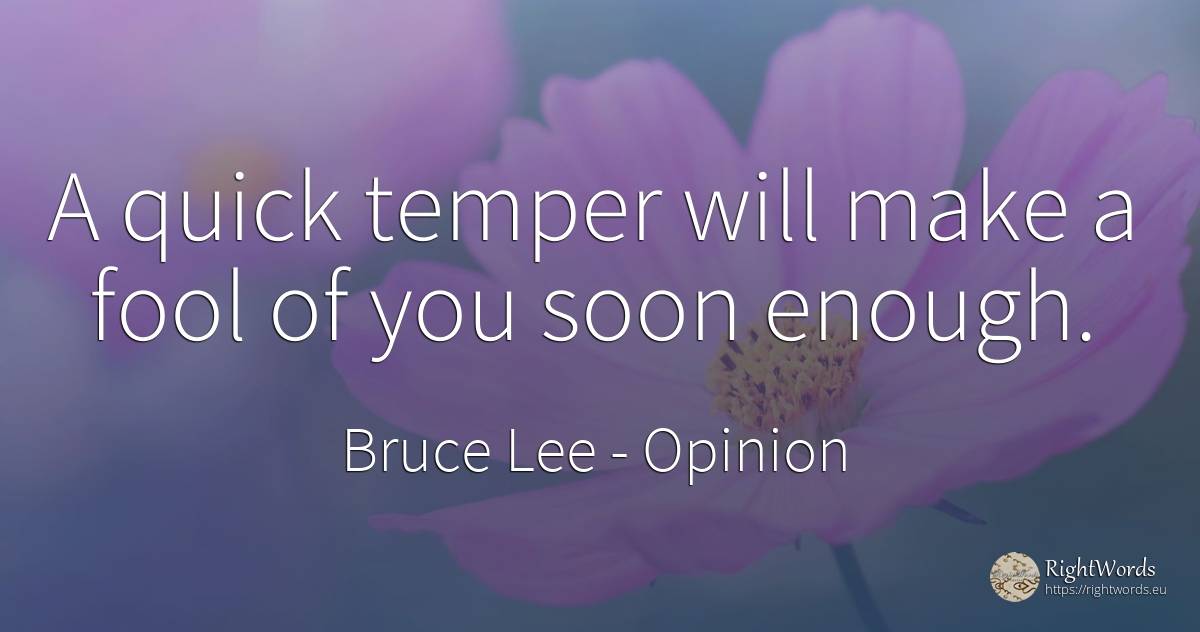 A quick temper will make a fool of you soon enough. - Bruce Lee, quote about opinion