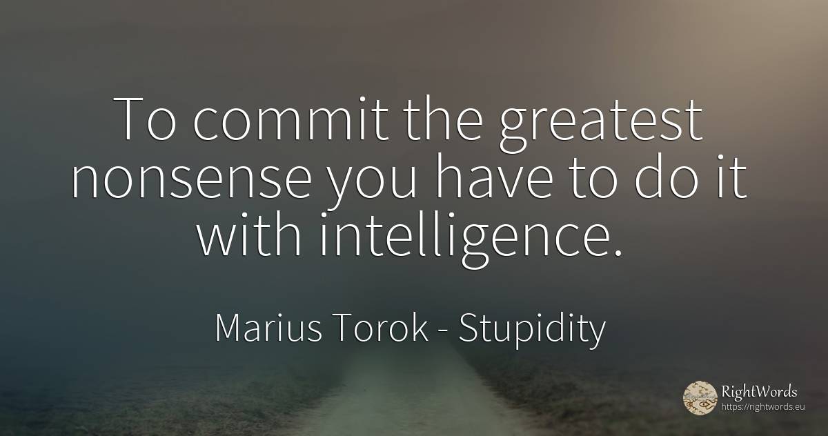 To commit the greatest nonsense you have to do it with... - Marius Torok (Darius Domcea), quote about stupidity, intelligence