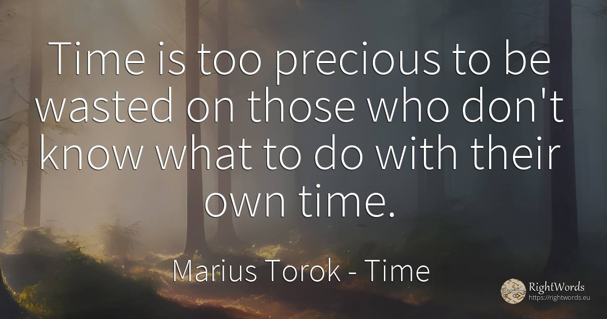 Time is too precious to be wasted on those who don't know... - Marius Torok (Darius Domcea), quote about time