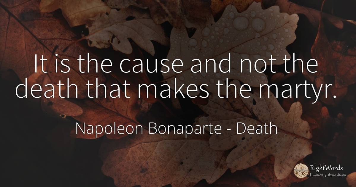 It is the cause and not the death that makes the martyr. - Napoleon Bonaparte, quote about death
