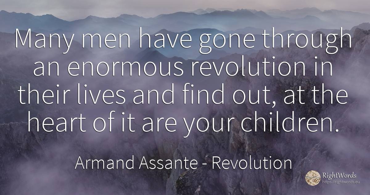 Many men have gone through an enormous revolution in... - Armand Assante, quote about revolution, children, heart, man