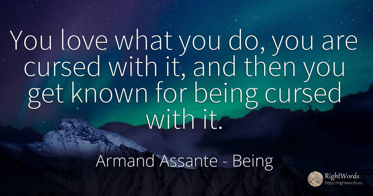 You love what you do, you are cursed with it, and then... - Armand Assante, quote about being, love