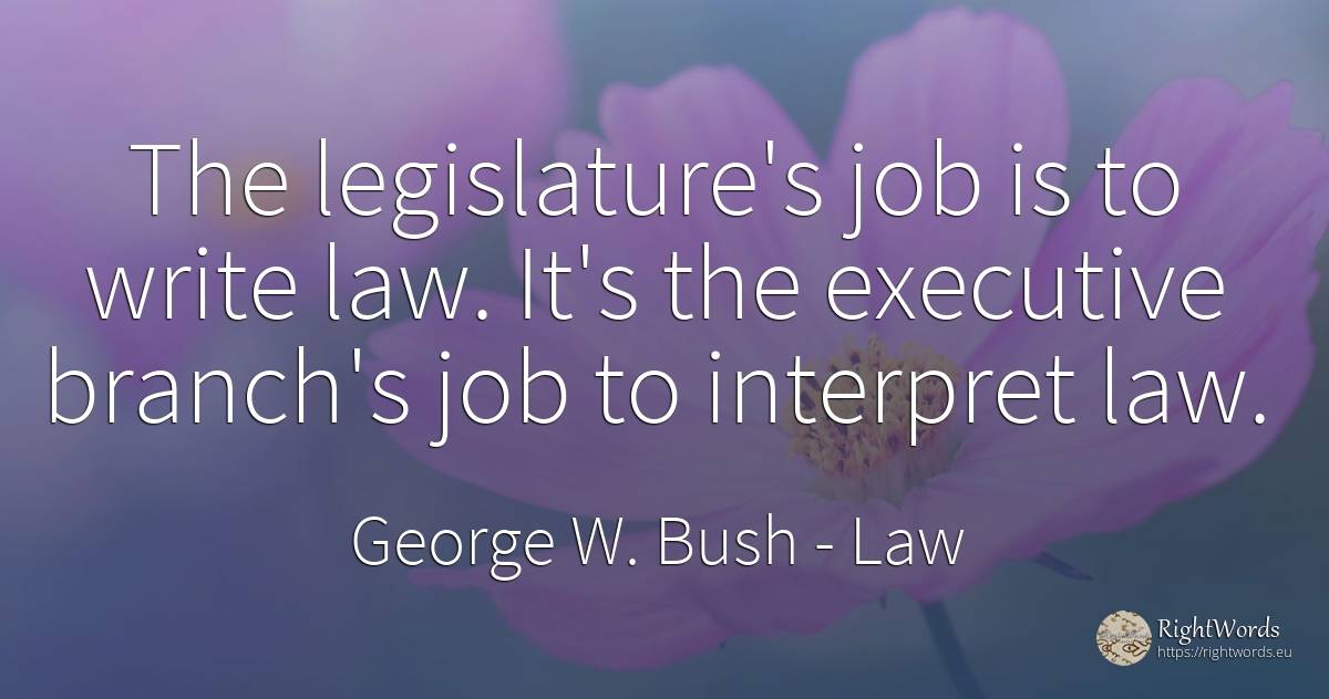 The legislature's job is to write law. It's the executive... - George W. Bush, quote about law
