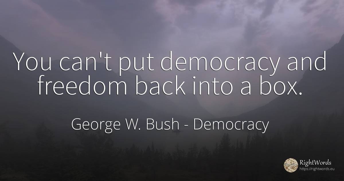 You can't put democracy and freedom back into a box. - George W. Bush, quote about democracy