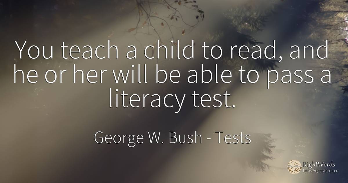 You teach a child to read, and he or her will be able to... - George W. Bush, quote about tests, children