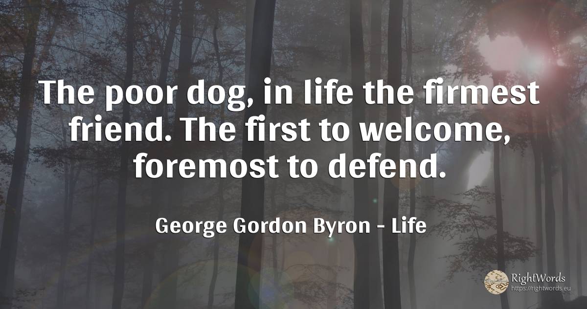 The poor dog, in life the firmest friend. The first to... - George Gordon Byron, quote about life
