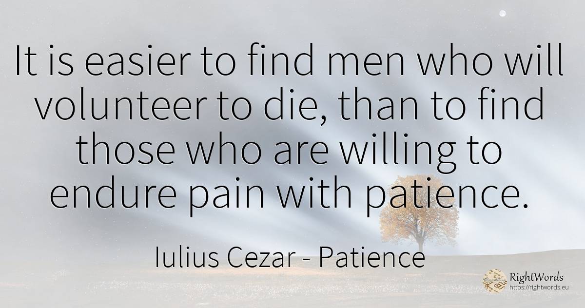 It is easier to find men who will volunteer to die, than... - Iulius Cezar, quote about patience, pain, man