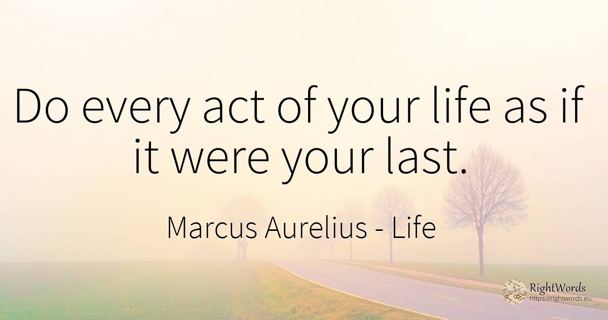 Do every act of your life as if it were your last. - Marcus Aurelius (Marcus Catilius Severus), quote about life
