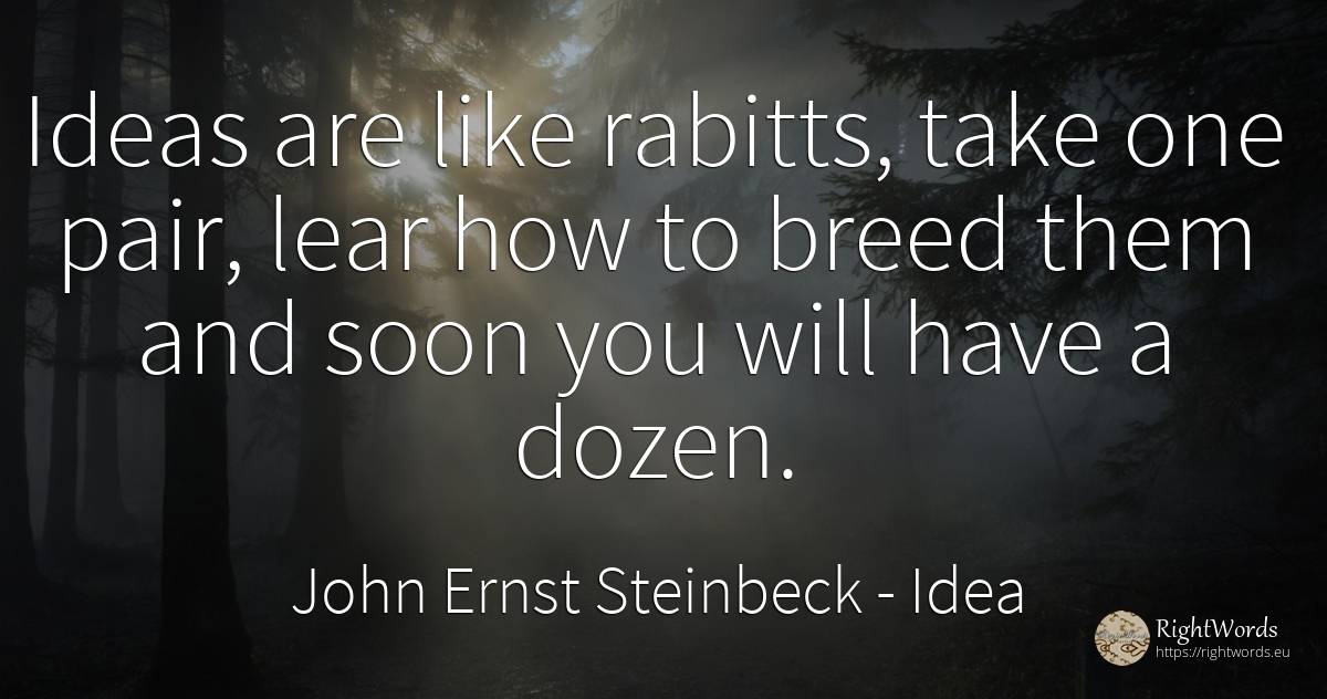 Ideas are like rabitts, take one pair, lear how to breed... - John Ernst Steinbeck, quote about idea