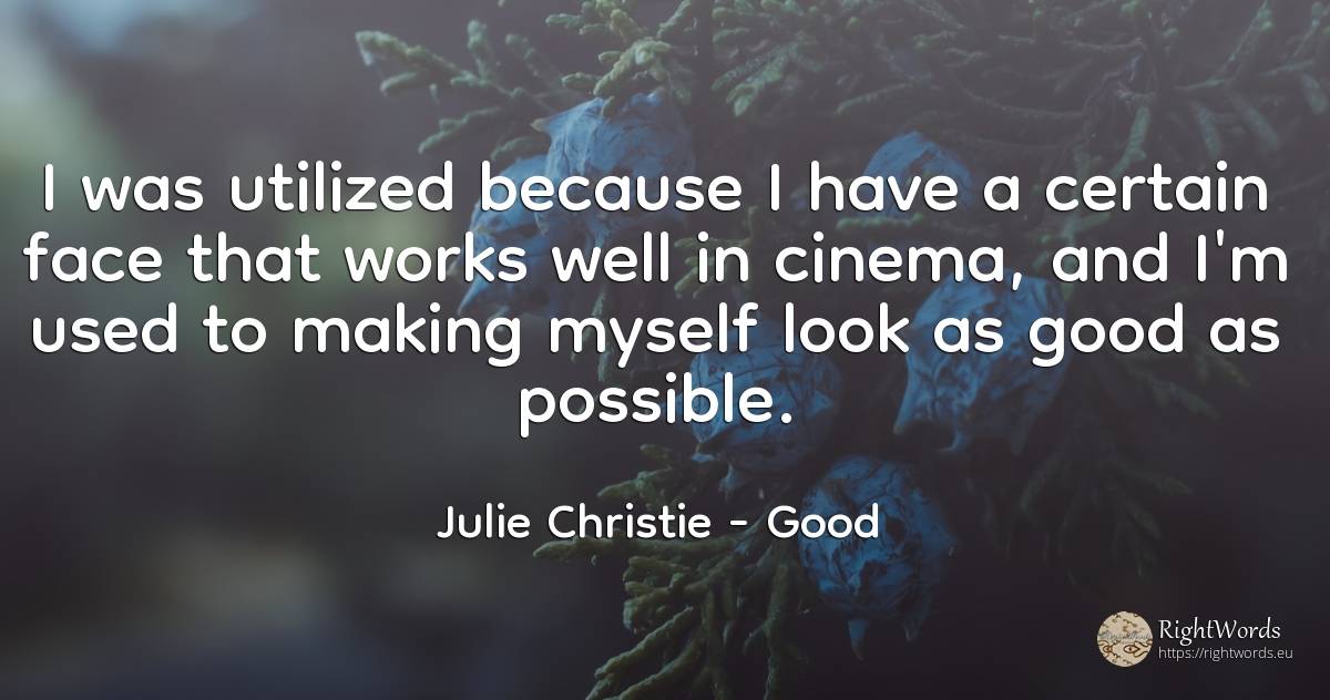 I was utilized because I have a certain face that works... - Julie Christie, quote about good, good luck, face