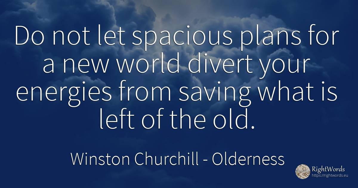 Do not let spacious plans for a new world divert your... - Winston Churchill, quote about old, olderness, world