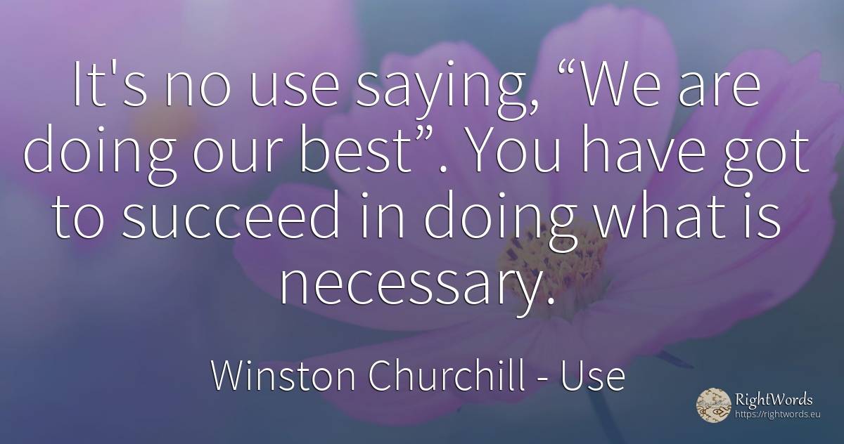 It's no use saying, “We are doing our best”. You have got... - Winston Churchill, quote about use