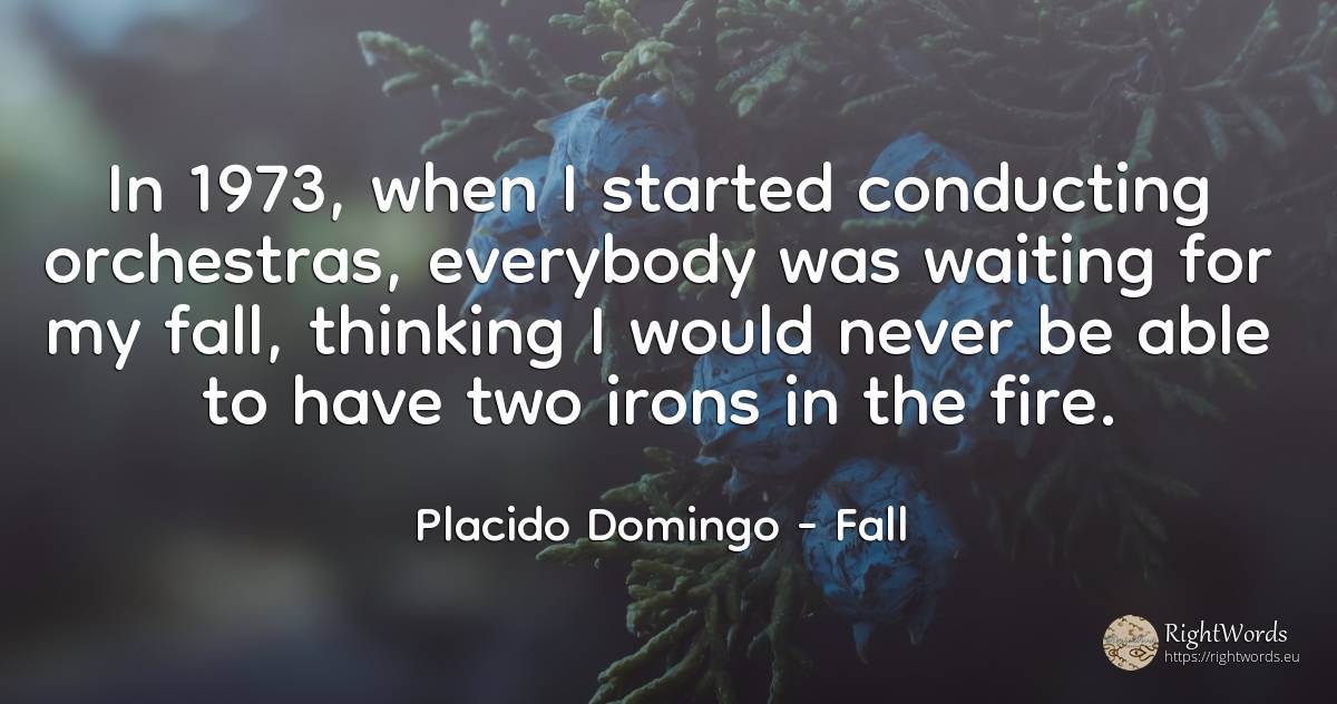 In 1973, when I started conducting orchestras, everybody... - Placido Domingo, quote about fall, thinking, fire, fire brigade