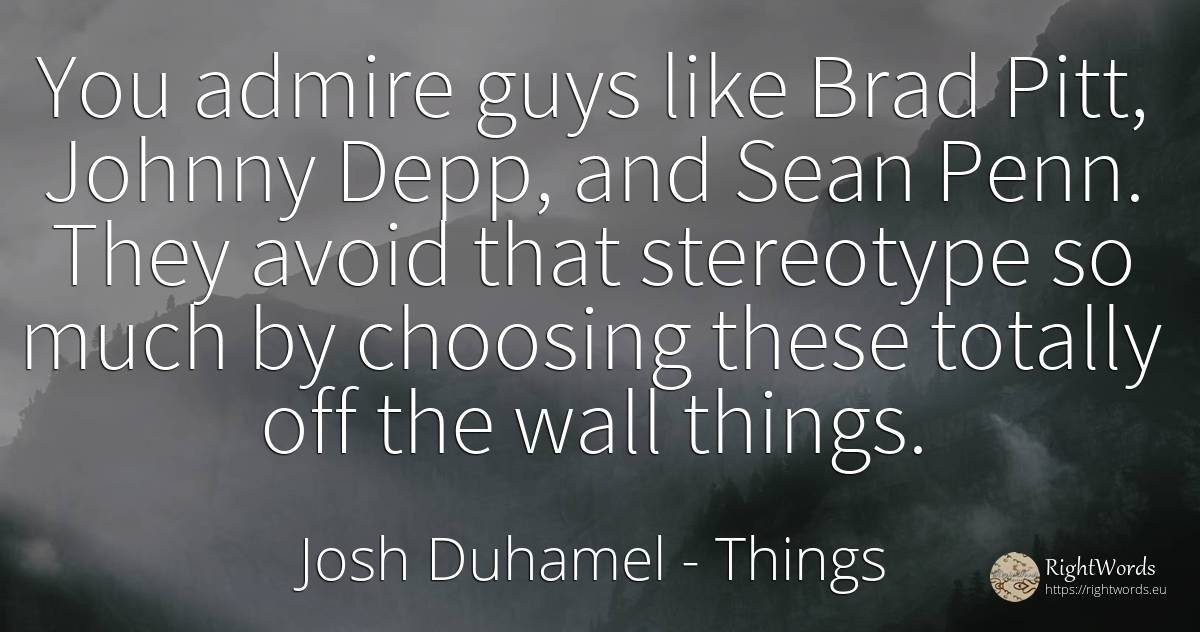 You admire guys like Brad Pitt, Johnny Depp, and Sean... - Josh Duhamel, quote about things