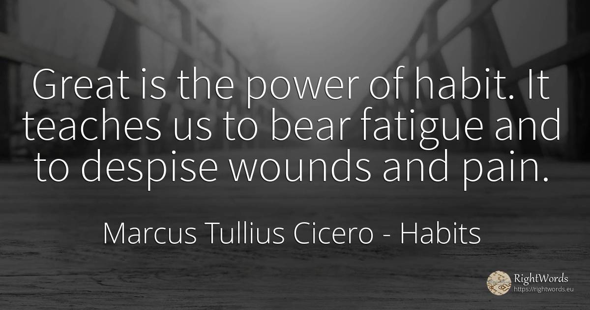 Great is the power of habit. It teaches us to bear... - Marcus Tullius Cicero, quote about habits, pain, power