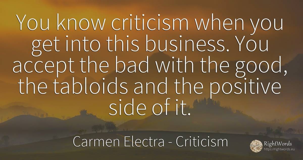 You know criticism when you get into this business. You... - Carmen Electra, quote about criticism, affair, bad luck, bad, good, good luck