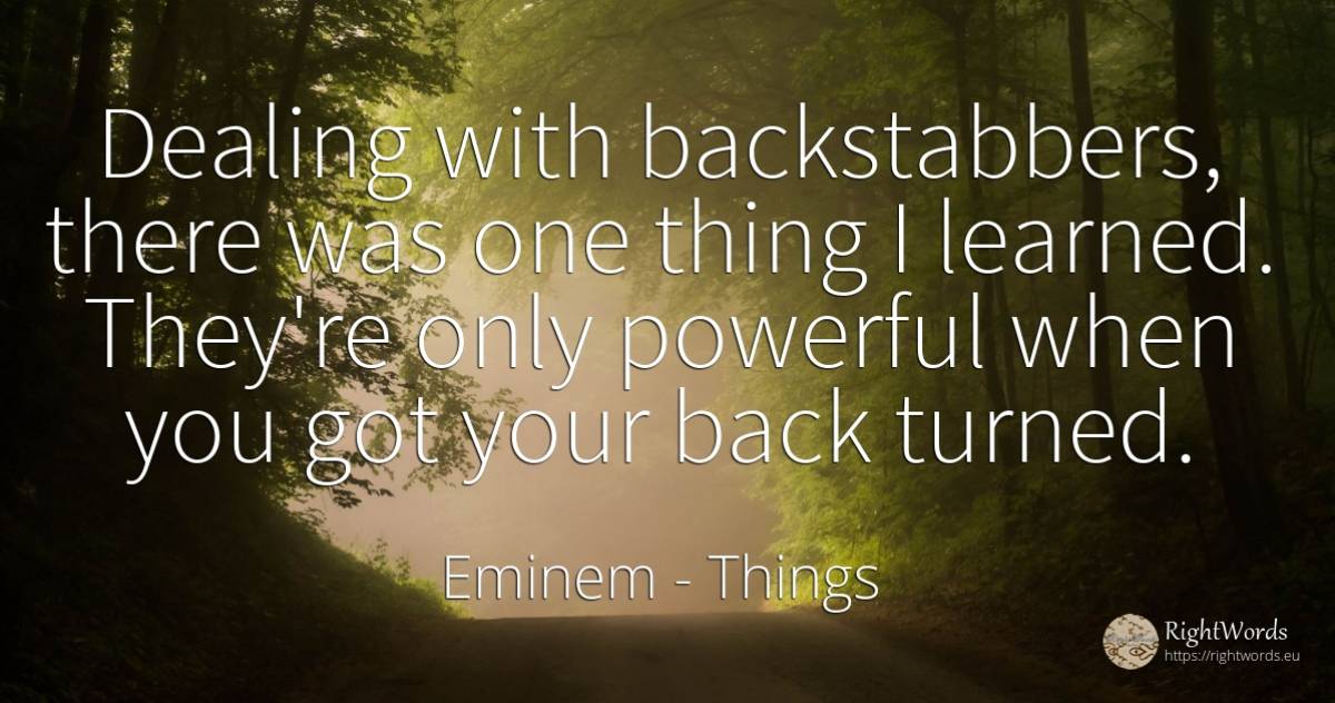 Dealing with backstabbers, there was one thing I learned.... - Eminem, quote about things