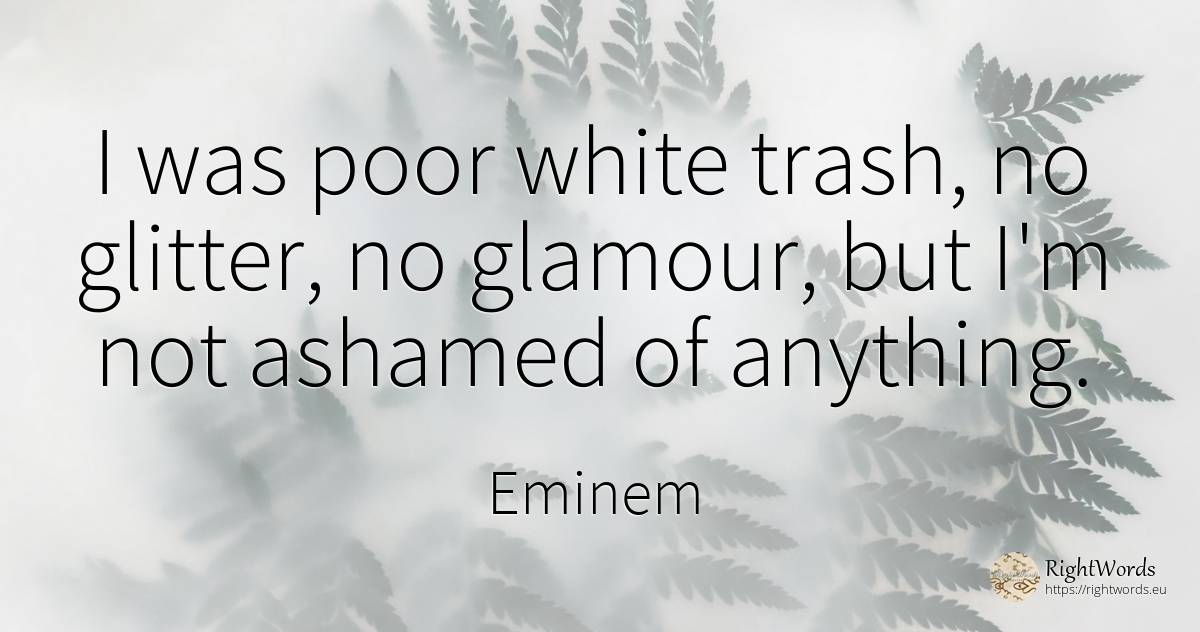 I was poor white trash, no glitter, no glamour, but I'm... - Eminem