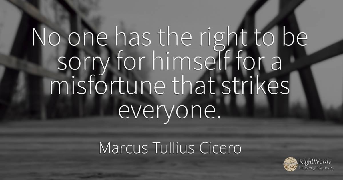 No one has the right to be sorry for himself for a... - Marcus Tullius Cicero, quote about rightness