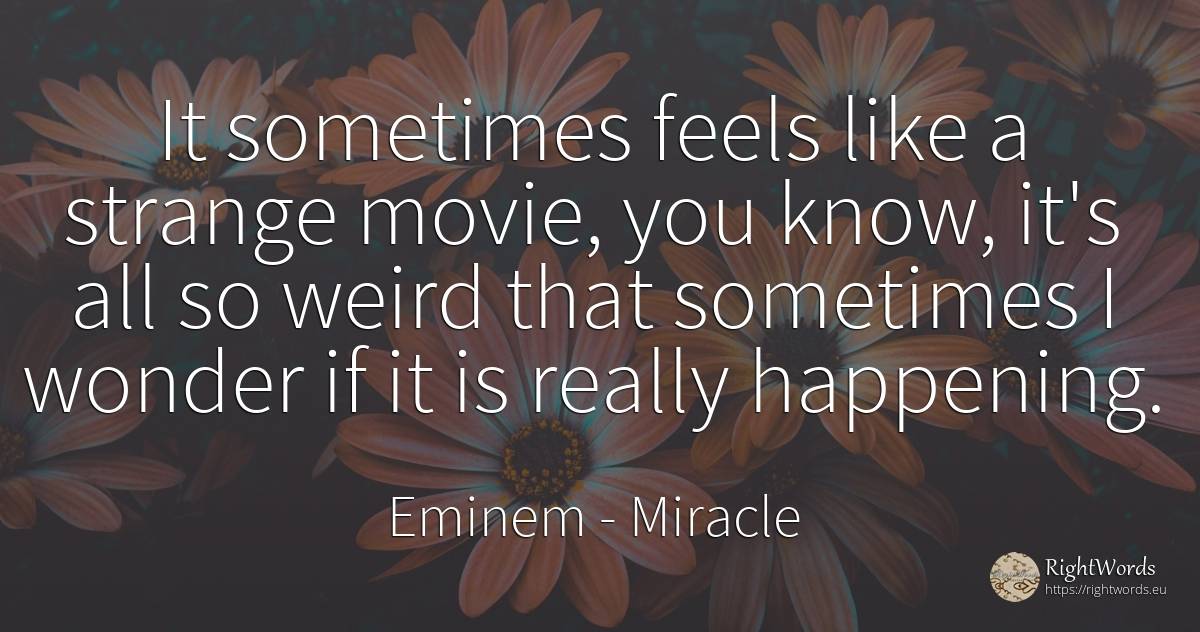 It sometimes feels like a strange movie, you know, it's... - Eminem, quote about miracle