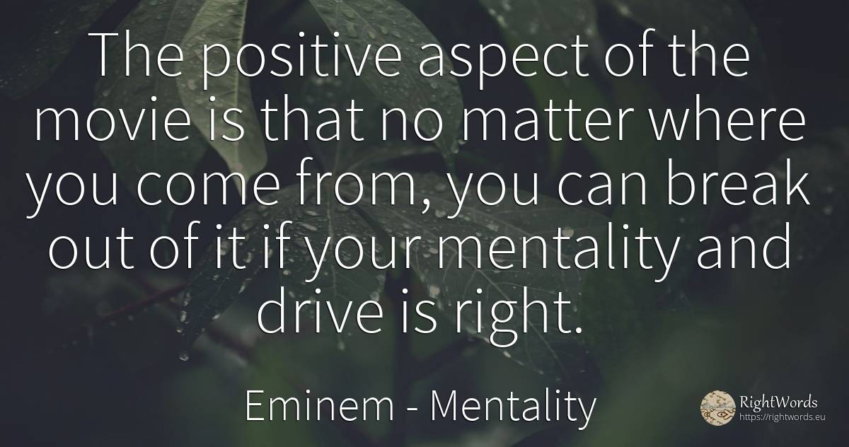 The positive aspect of the movie is that no matter where... - Eminem, quote about mentality, rightness