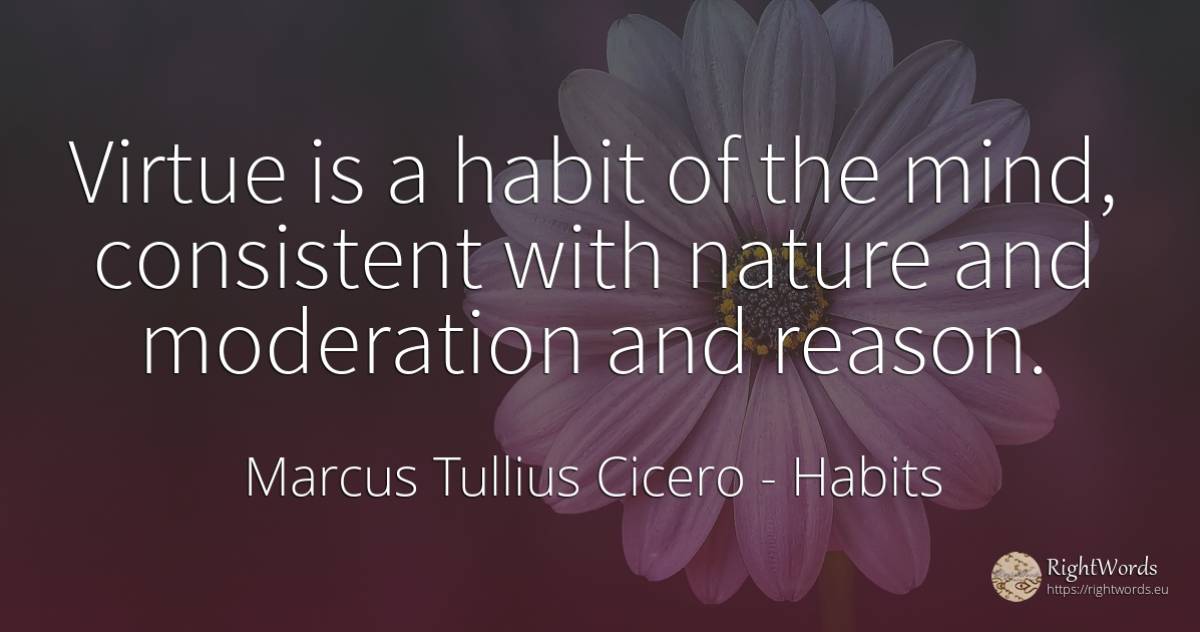 Virtue is a habit of the mind, consistent with nature and... - Marcus Tullius Cicero, quote about habits, virtue, reason, nature, mind