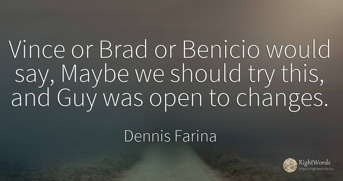 Vince or Brad or Benicio would say, Maybe we should try... - Dennis Farina