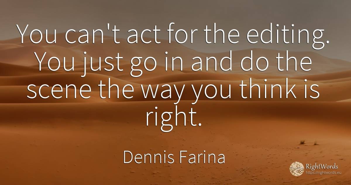 You can't act for the editing. You just go in and do the... - Dennis Farina, quote about rightness