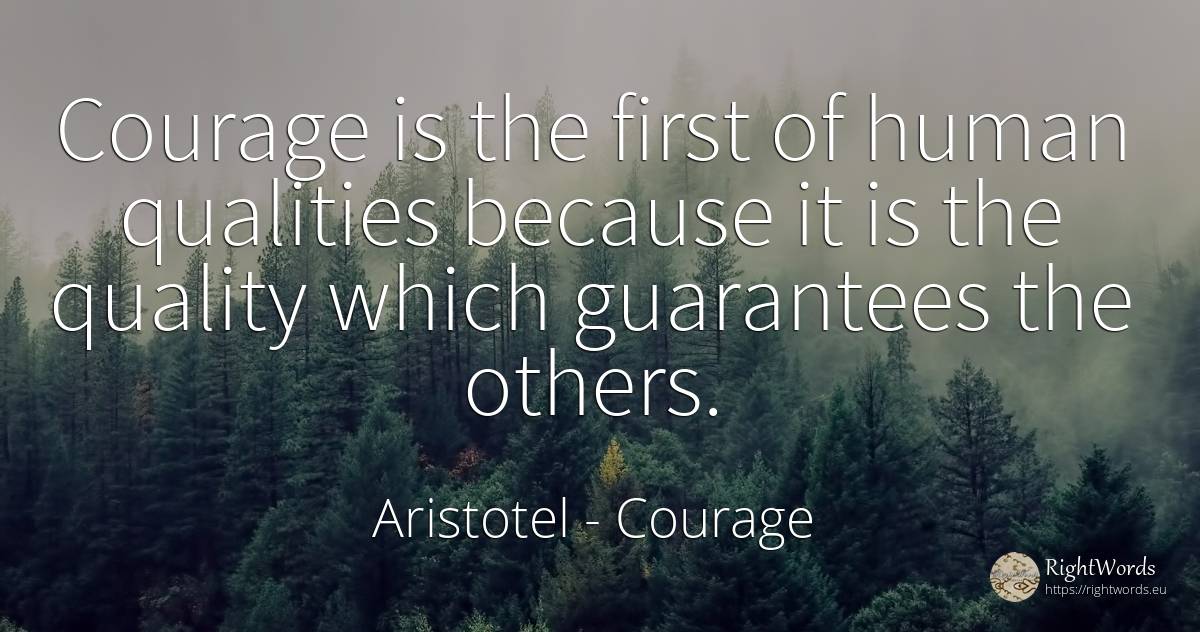 Courage is the first of human qualities because it is the... - Aristotel, quote about courage, quality, human imperfections