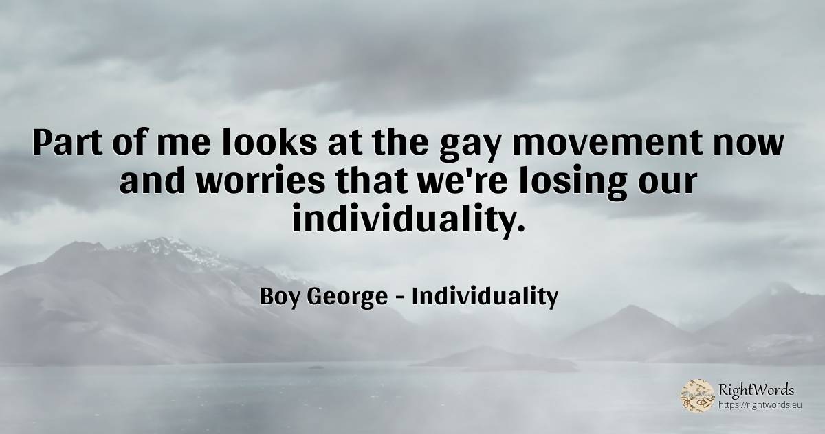 Part of me looks at the gay movement now and worries that... - Boy George, quote about individuality