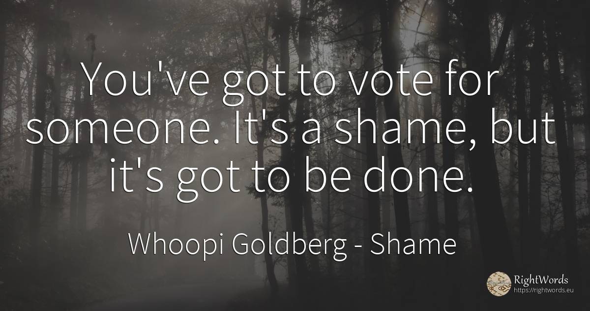 You've got to vote for someone. It's a shame, but it's... - Whoopi Goldberg, quote about shame
