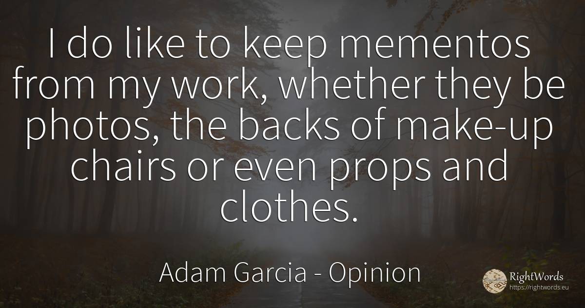 I do like to keep mementos from my work, whether they be... - Adam Garcia, quote about opinion, clothes, work
