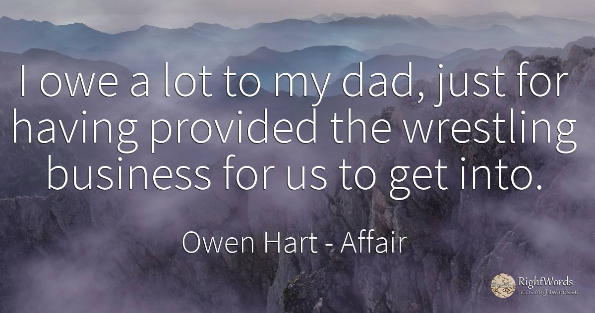 I owe a lot to my dad, just for having provided the... - Owen Hart, quote about affair